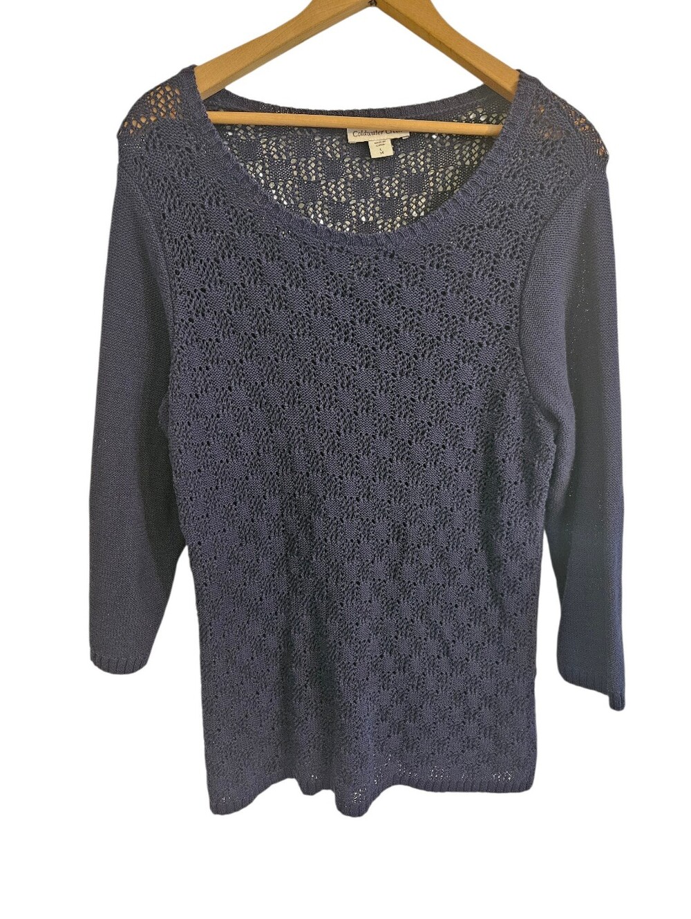 Coldwater Creek Navy Open-Knit Scoop Neck Sweater Sz L
